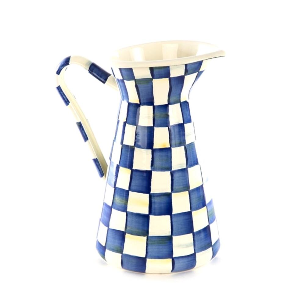 NEW Mackenzie-Childs Royal Check Large Practical Pitcher 11.5in Enamel 17 Cup